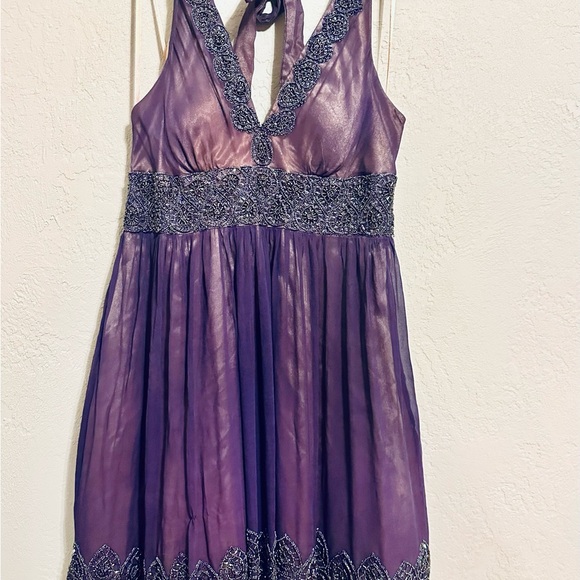 Cache Purple Gold Halter  Evening Dress size 12 with Lace Beaded Detail - Picture 1 of 7